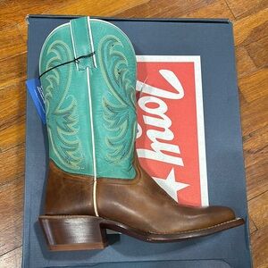 Tony Lama Heeled Boots Brown and Green Western Style